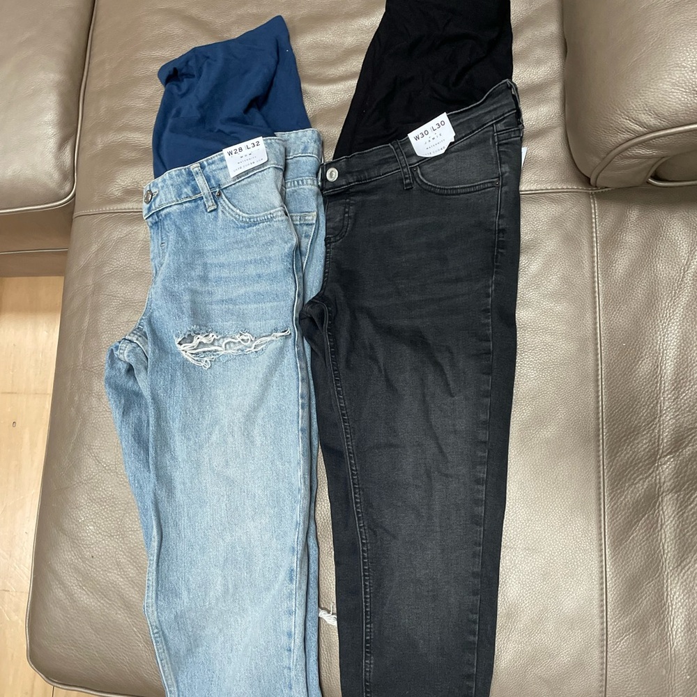 Blue and Black Distressed Jeans Set Maternity TopShop NWT